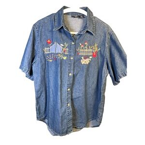 VTG Women's Shirt‎ XL Embroidered Button up Birdhouse Cottagecore Outback Rider